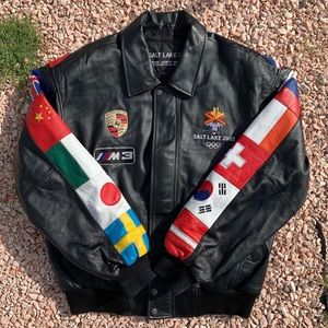 Vintage Olympic Games Leather Jacket Size Med.